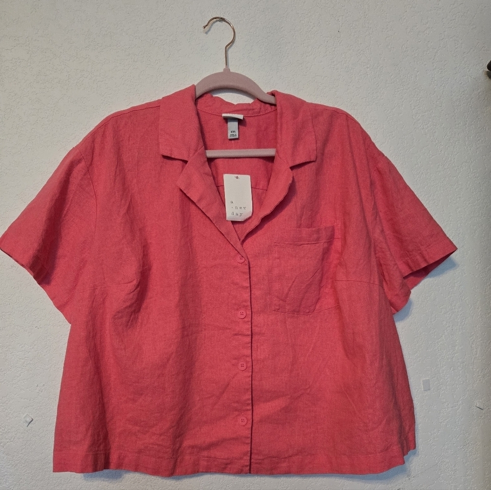 NWT A NEW DAY Coral Button-Up Blouse.Size XXL, 55% Linen - Picture 2 of 10